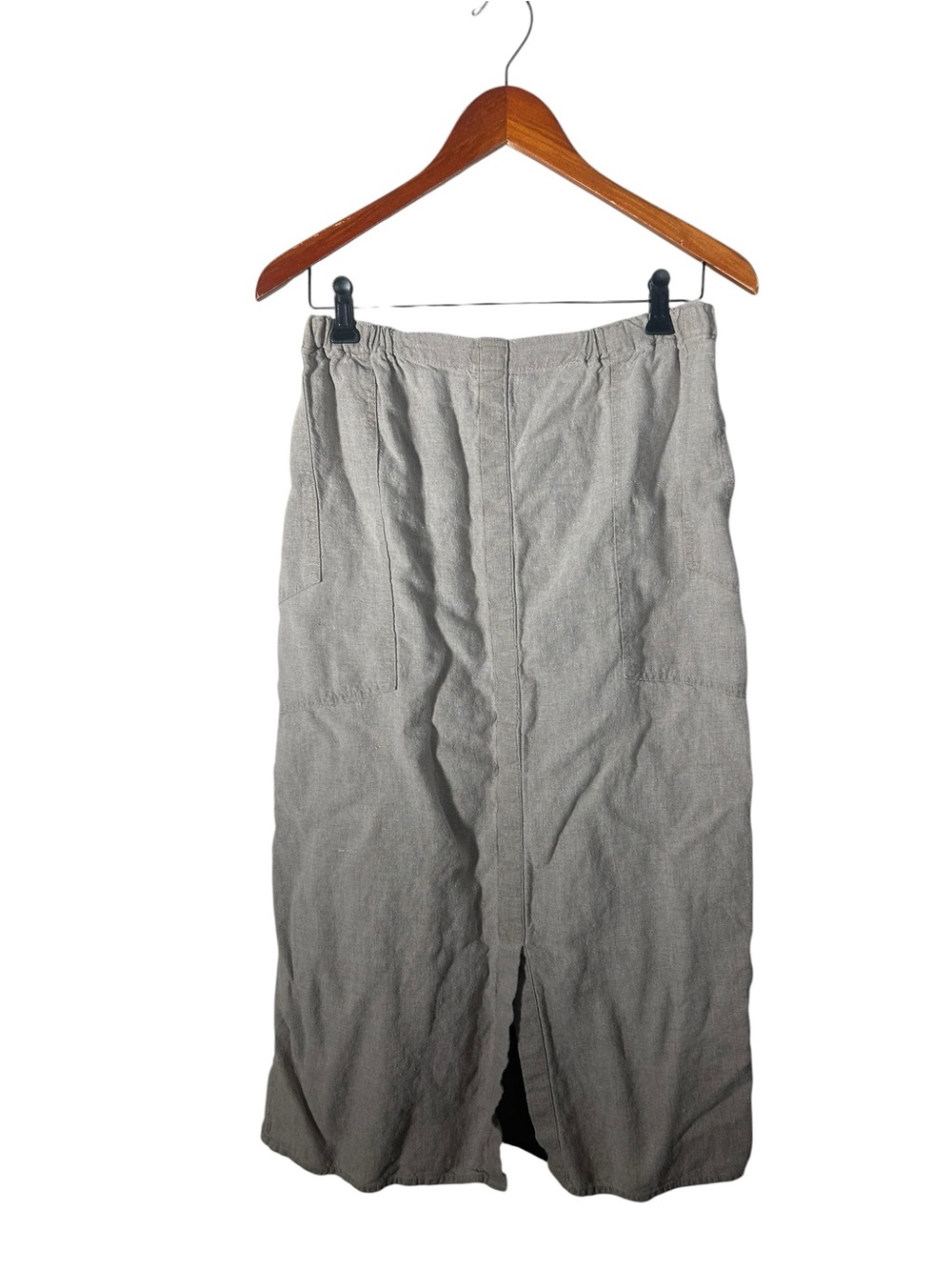 Flax Neutral Tan Linen Midi Skirt Pull On Style Size Small Oversized